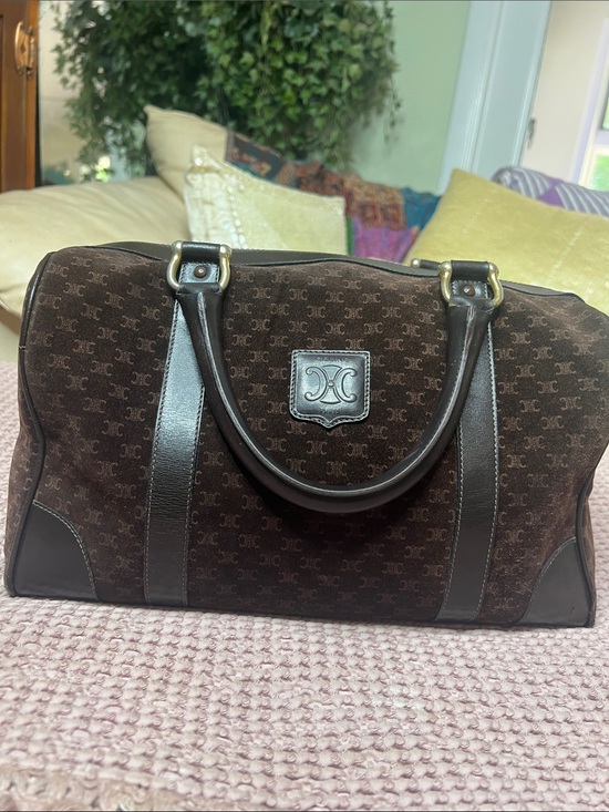 Celine Handbags - CELINE MACADAM VINTAGE SUEDE BOSTON BAG